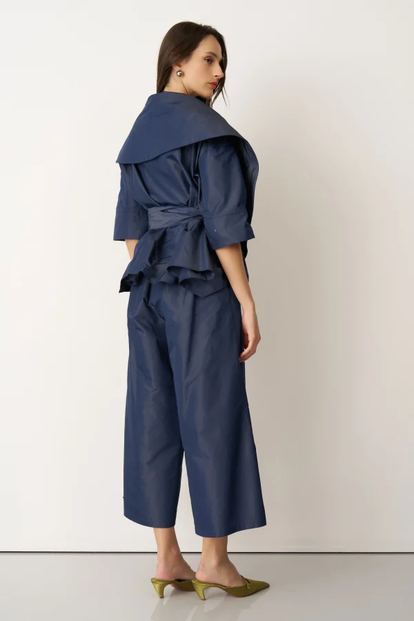 Lacivert Büyük Şal Yaka Kruvaze Arkoi Ceket - 3