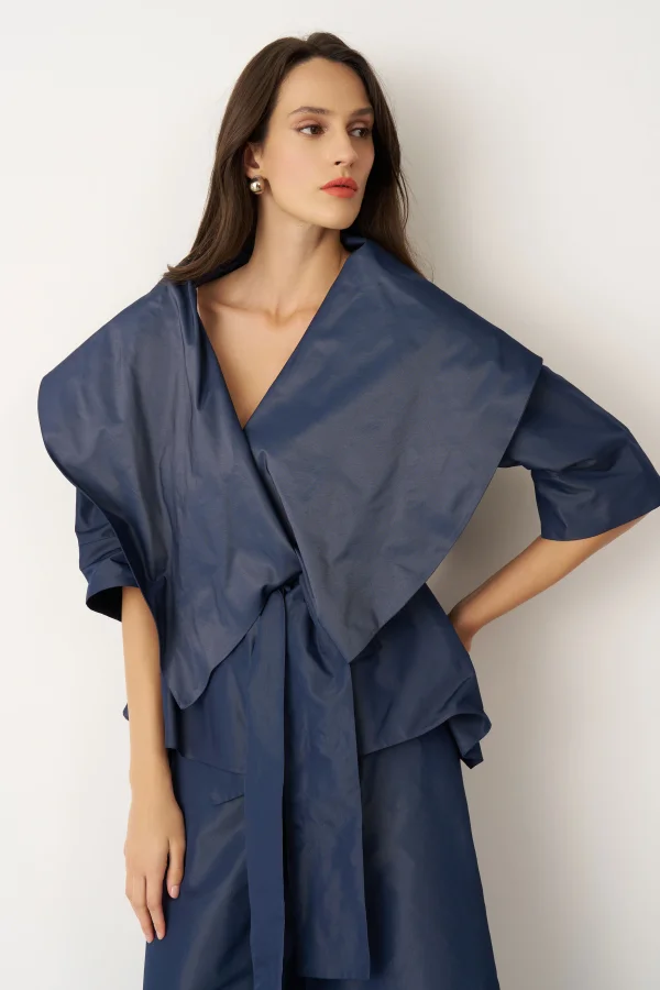 Lacivert Büyük Şal Yaka Kruvaze Arkoi Ceket - 5