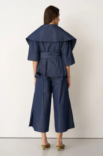 Lacivert Büyük Şal Yaka Kruvaze Arkoi Ceket - 6