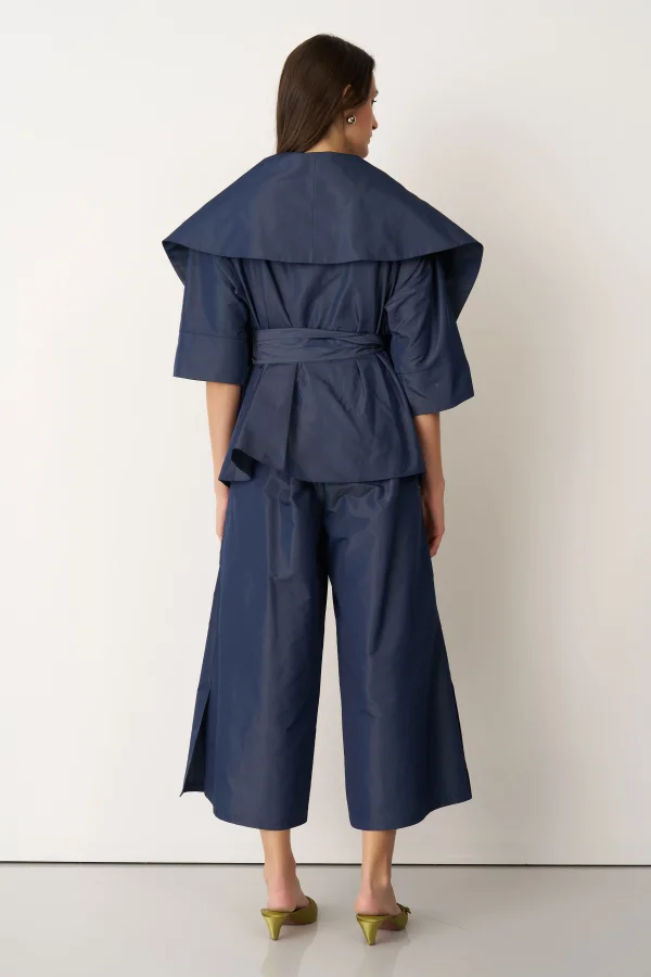 Lacivert Büyük Şal Yaka Kruvaze Arkoi Ceket - 6