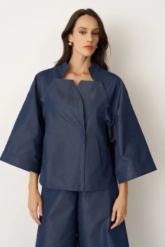 Lacivert Geniş Kollu Arkoi Ceket - 4