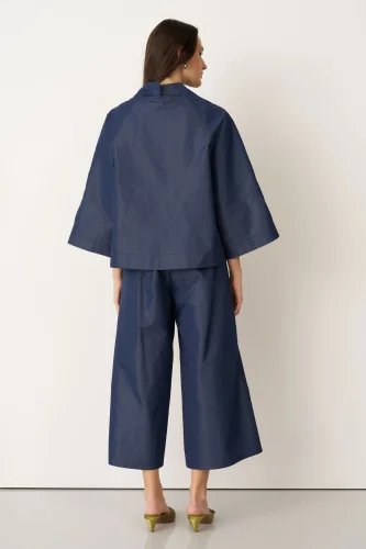 Lacivert Geniş Kollu Arkoi Ceket - 5