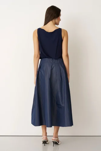 Lacivert Yanı Asimetrik Kesimli Sedef Düğmeli Arkoi Etek - 5