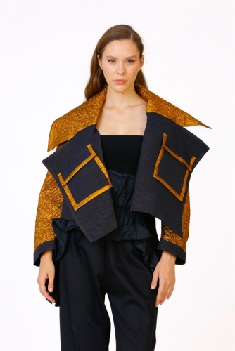 Large Collar Jacket with Pockets - Gold - 3