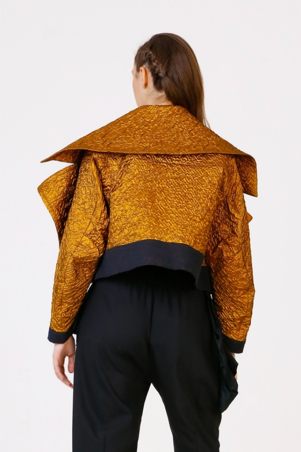 Large Collar Jacket with Pockets - Gold - 6