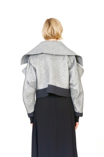 Large Collar Jacket with Pockets - Silver - 6