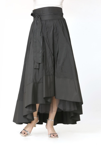 Large Pleated Taffeta Skirt - Black - 1
