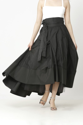 Large Pleated Taffeta Skirt - Black - 2