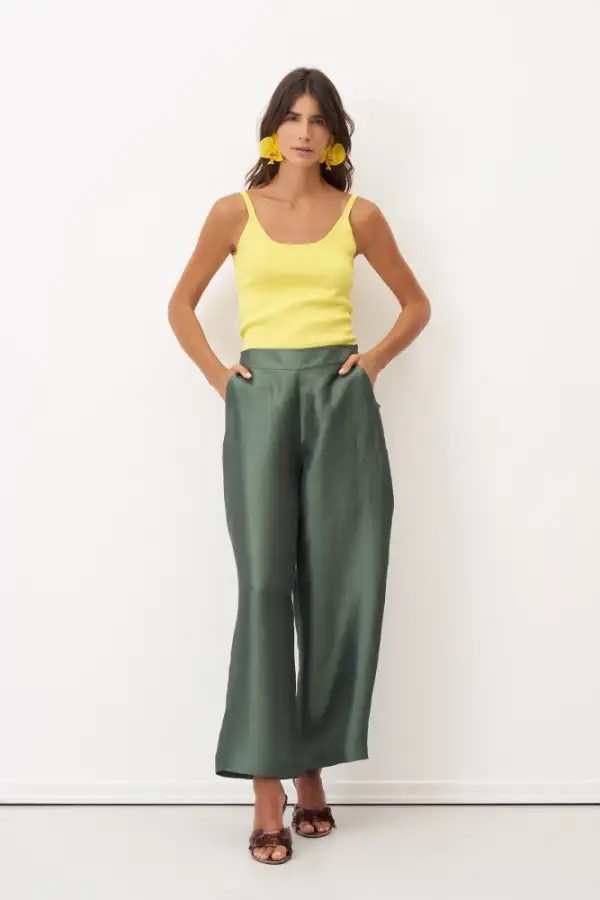 Yeşil Lastikli Bel Rahat Kesim Rhodes Pantolon - BIZE (1)