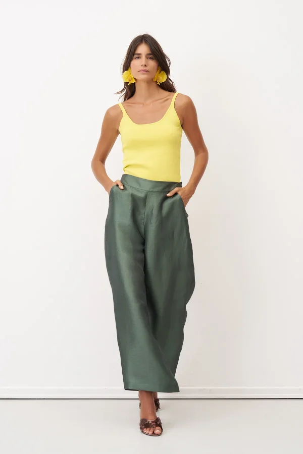 Yeşil Lastikli Bel Rahat Kesim Rhodes Pantolon - 1
