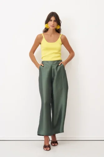 Yeşil Lastikli Bel Rahat Kesim Rhodes Pantolon - 2