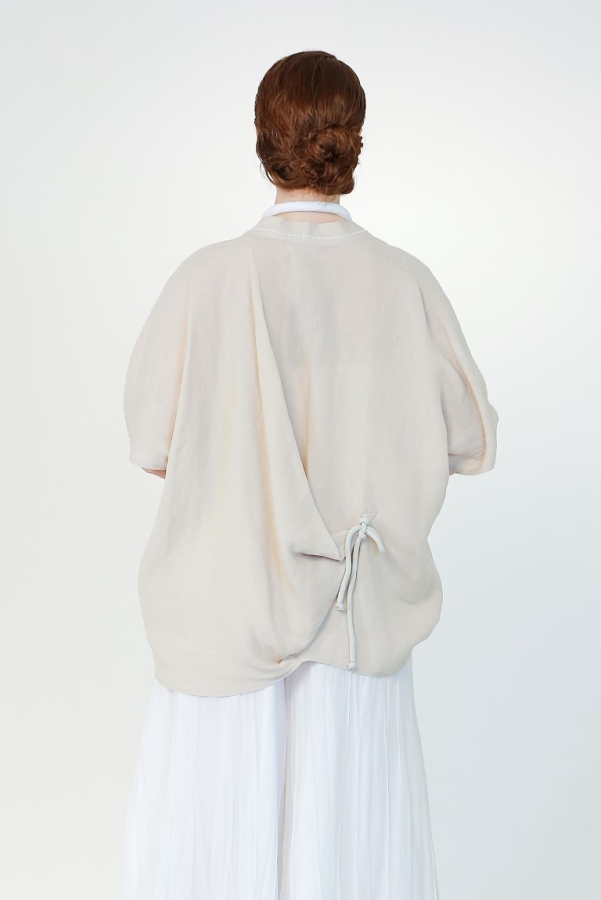 Linen Ornamental Stitch Jacket - Beige - 6