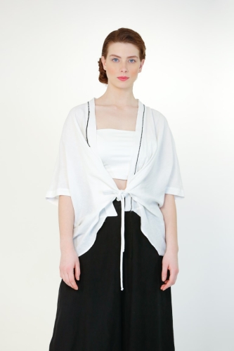 Linen Ornamental Stitch Jacket - White 