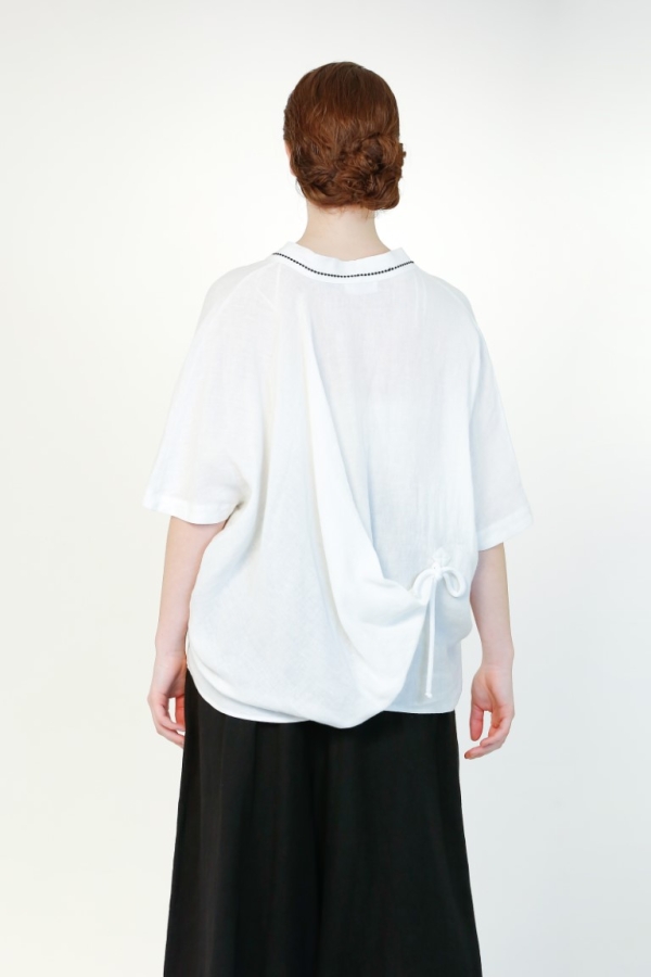 Linen Ornamental Stitch Jacket - White - 4