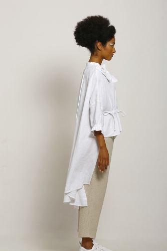 Linen Poncho Shirt - White - 4