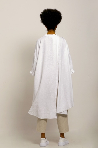 Linen Poncho Shirt - White - 5
