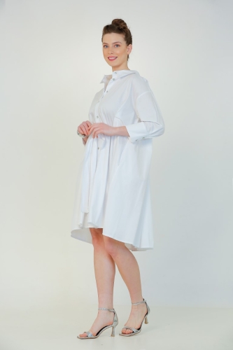 فستان قميص بربطة عنق فضفاضة - أبيض - 2