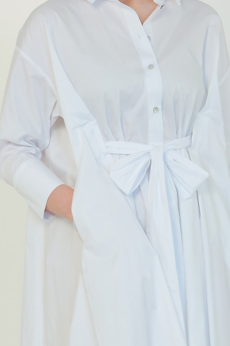 فستان قميص بربطة عنق فضفاضة - أبيض - 3