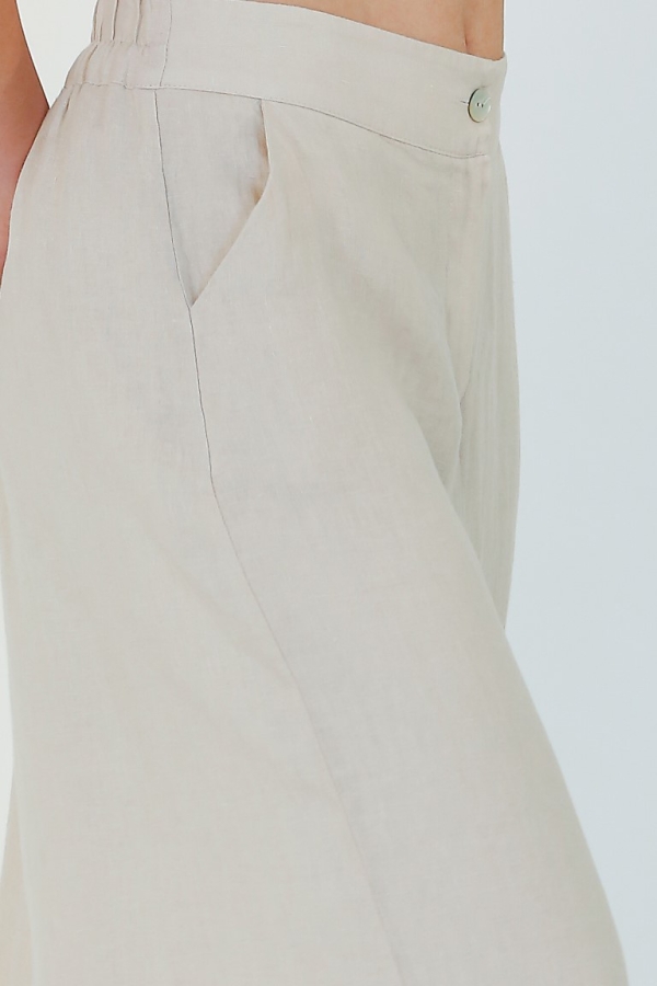 Loose Wide Leg Linen Pants - Beige - 4