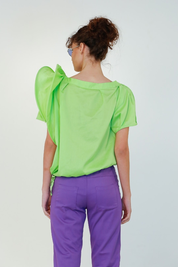 Low Shoulder Underwire Sleeve Blouse - Aqua Green - 5