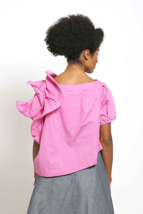 Low Shoulder Underwire Sleeve Blouse - Pink - 4