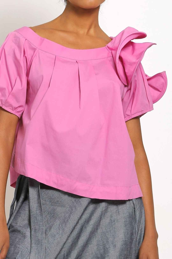 Low Shoulder Underwire Sleeve Blouse - Pink - 5