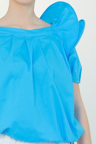 Low Shoulder Underwire Sleeve Blouse - Turquoise - 4
