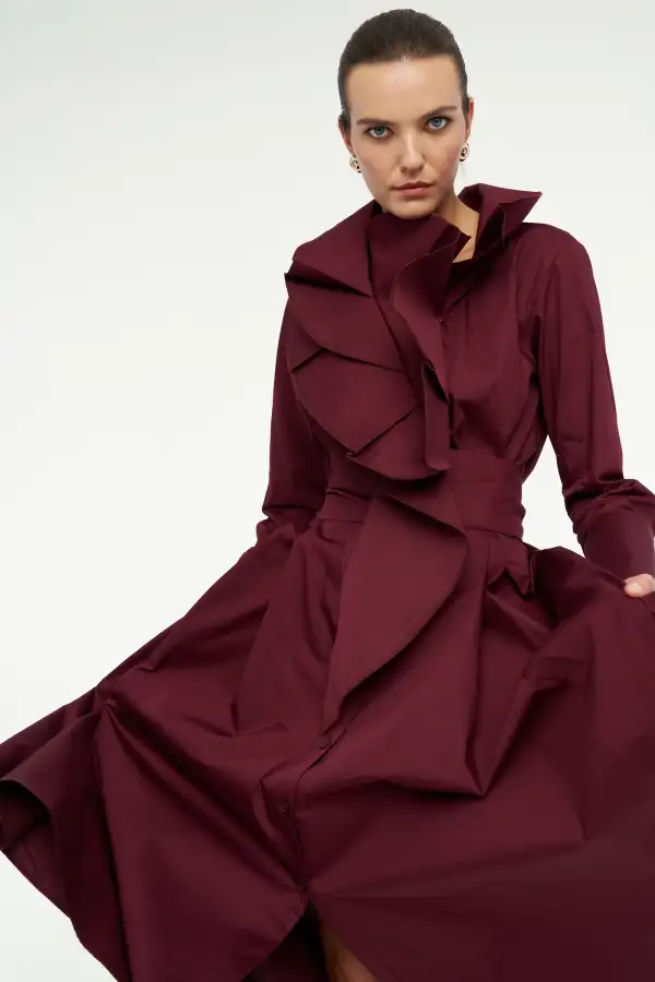 Luna Elbise - Bordo - 5