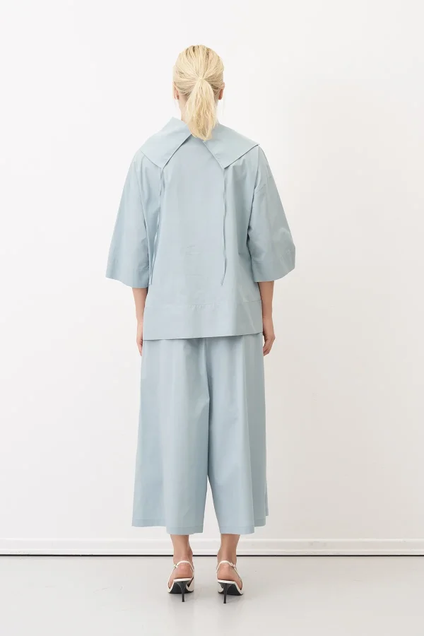 Mavi Bir Yanı Baskılı Büyük Yaka Symi Gömlek - 6