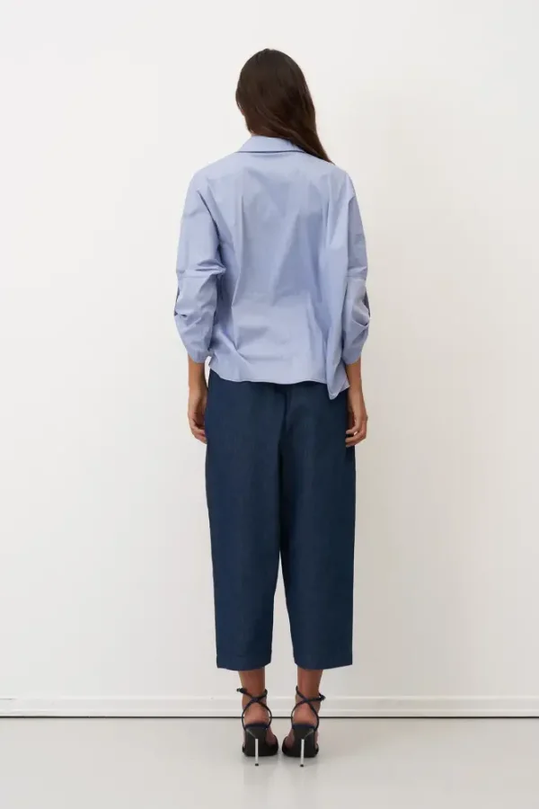 Mavi Dört Renkli Nakışlı Cepli Marmaro Gömlek - 6