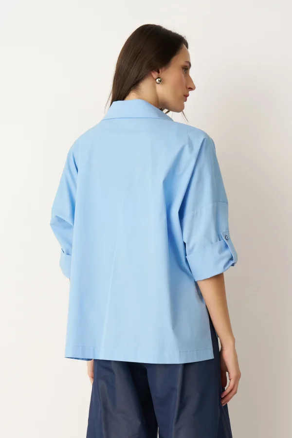 Mavi Önü Büyük Çiçek Baskılı Gavdos Gömlek - 5