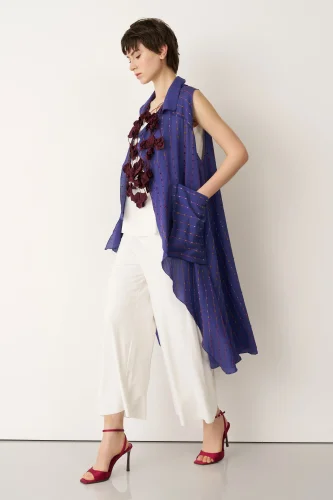 Mavi Renkli Dokulu Asimetrik Kesim Kolsuz Patmos Kap - BIZE (1)