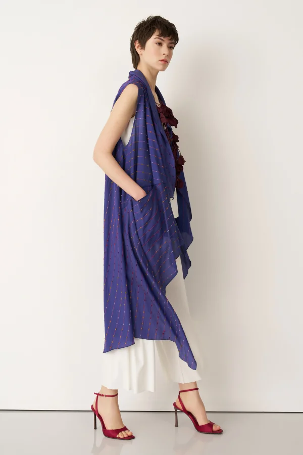 Mavi Renkli Dokulu Asimetrik Kesim Kolsuz Patmos Kap - 3