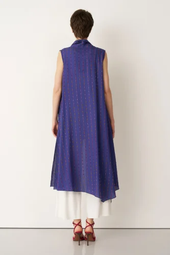 Mavi Renkli Dokulu Asimetrik Kesim Kolsuz Patmos Kap - 5