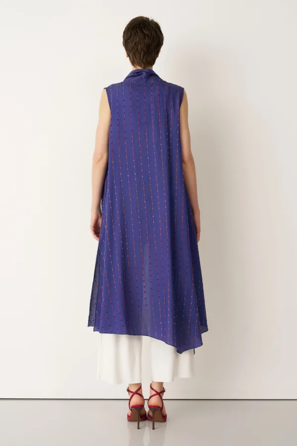 Mavi Renkli Dokulu Asimetrik Kesim Kolsuz Patmos Kap - 5