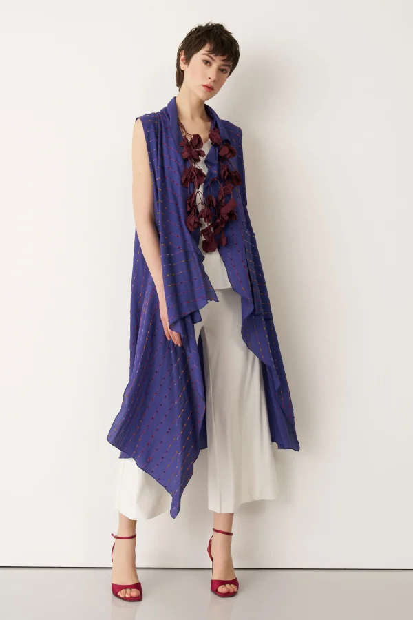 Mavi Renkli Dokulu Asimetrik Kesim Kolsuz Patmos Kap - 1