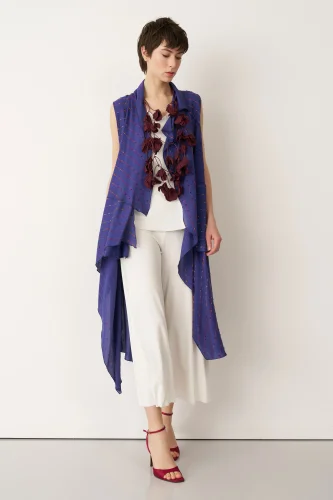 Mavi Renkli Dokulu Asimetrik Kesim Kolsuz Patmos Kap - 4