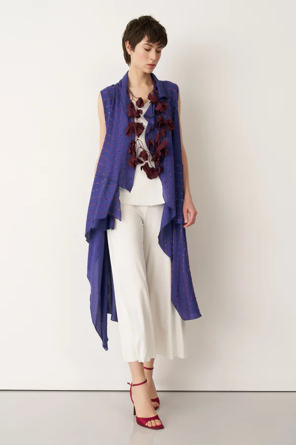 Mavi Renkli Dokulu Asimetrik Kesim Kolsuz Patmos Kap - 4