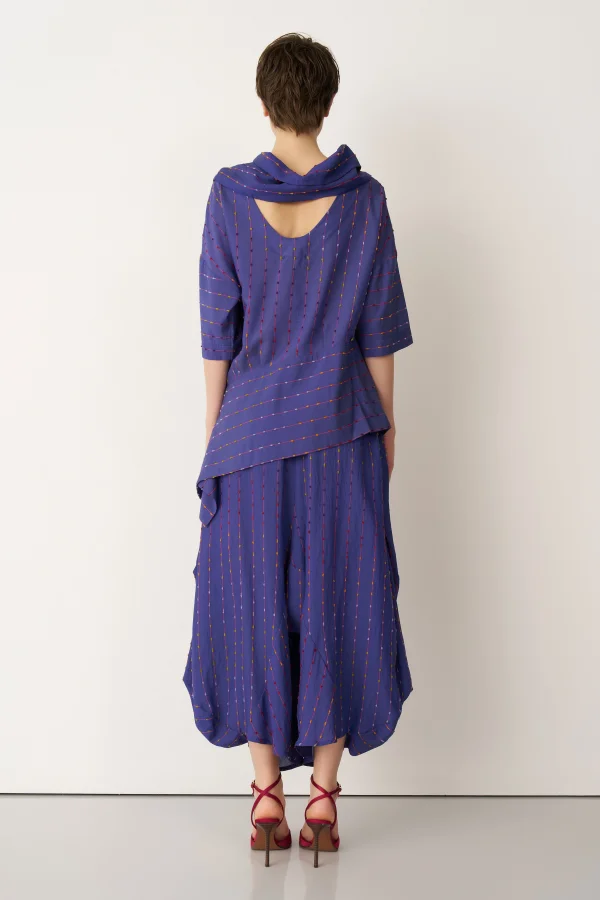 Mavi Renkli Dokulu Asimetrik Patmos Bluz - 6