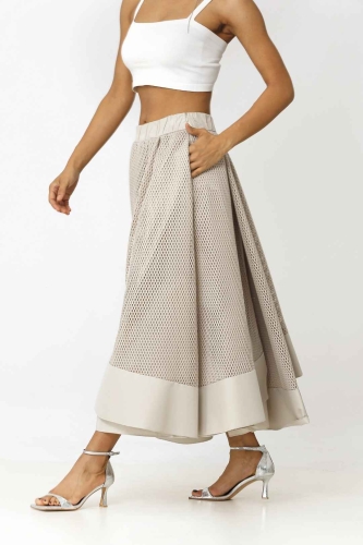 Mesh Multi-Piece Skirt - Beige - 3