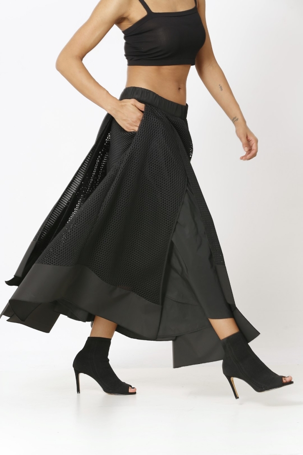 Mesh Multi-Piece Skirt - Black - 2