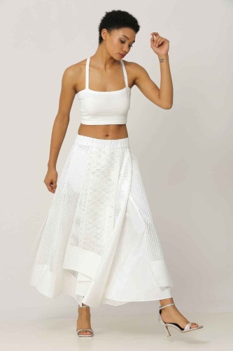 Mesh Multi-Piece Skirt - White 