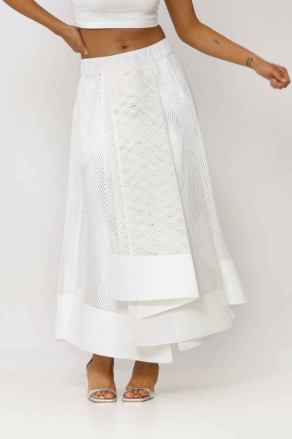 Mesh Multi-Piece Skirt - White - 3