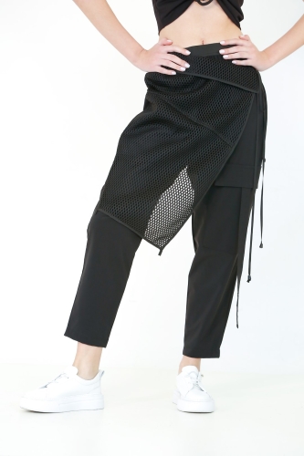Mesh-Skirted Relaxed Pants - 2