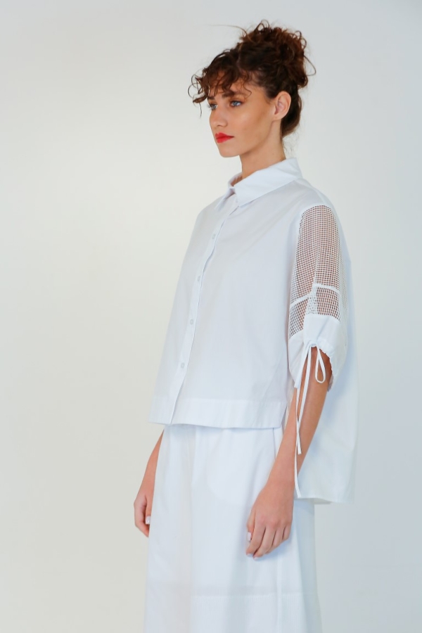 Mesh-Sleeve Shirt - White - 6