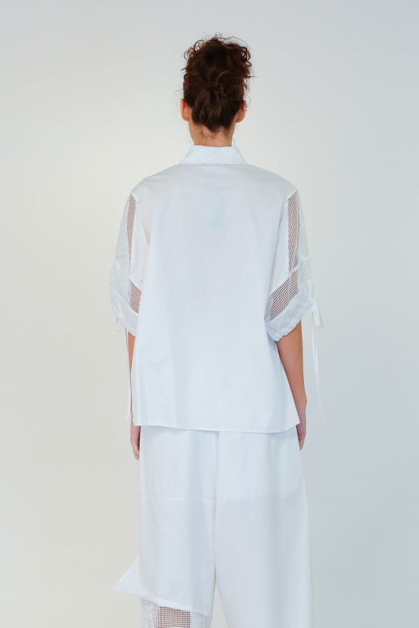 Mesh-Sleeve Shirt - White - 7