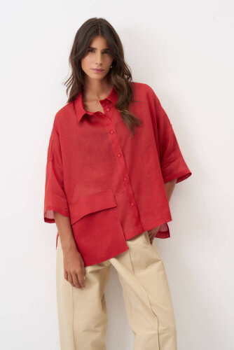 Monopetra Cepli Gömlek - Kırmızı - BIZE