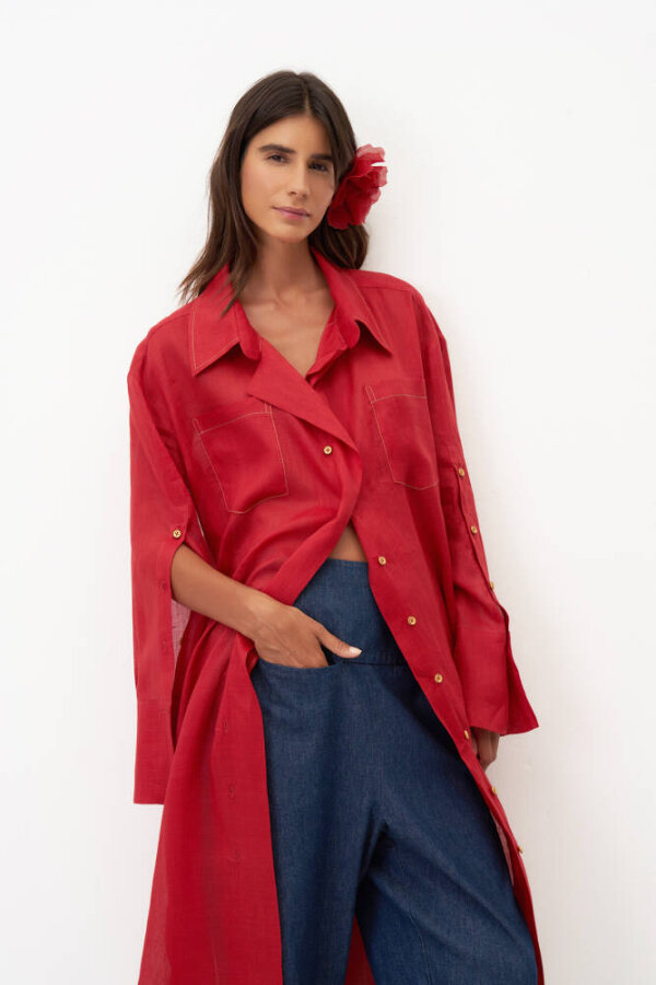 Monopetra Uzun Gömlek - Kırmızı - 4