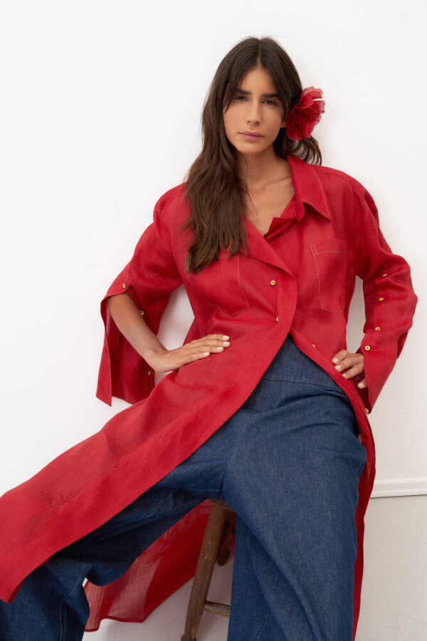 Monopetra Uzun Gömlek - Kırmızı - 2