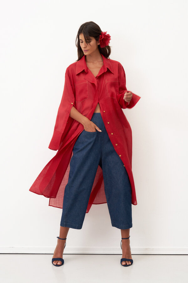 Monopetra Uzun Gömlek - Kırmızı - 4